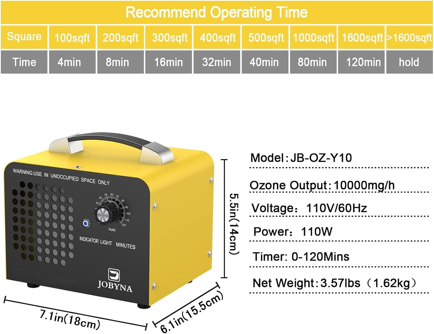 JOBYNA Ozone Generator, 10,000mg/h Remote Control Timing Ozone Machine