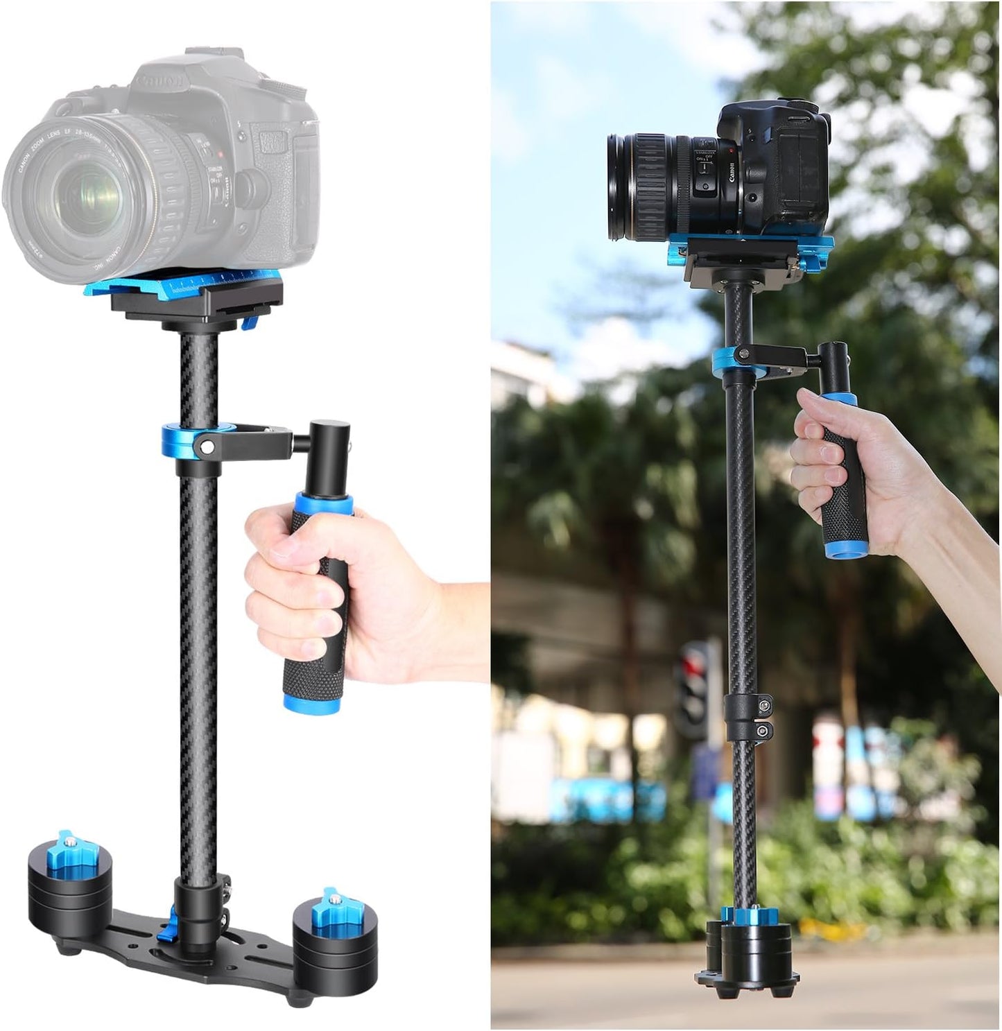 Neewer Carbon Fiber 24"/60cm Handheld Stabilizer with Quick Release Plate 1/4" and 3/8" Screw