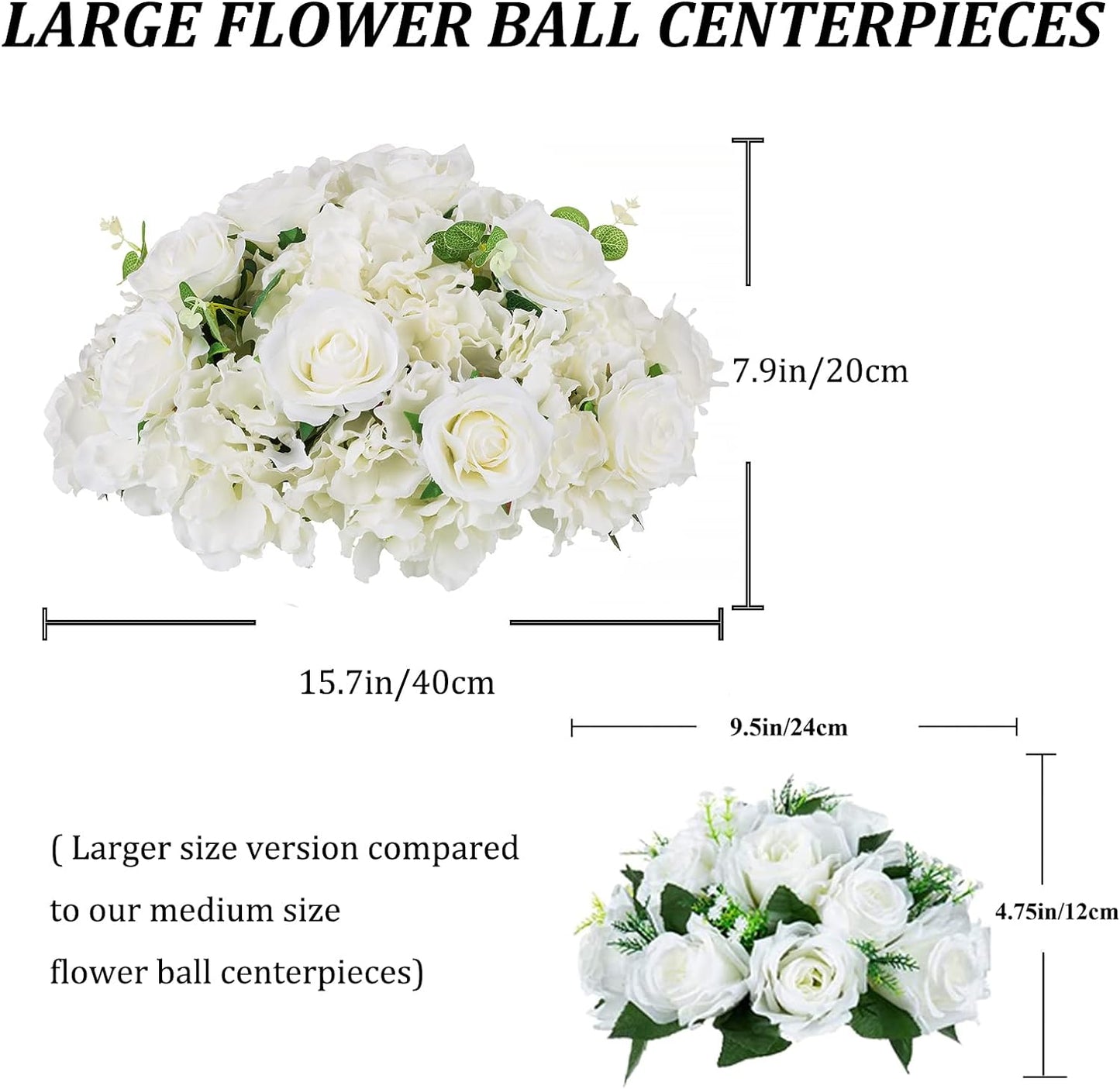 Artificial Flower Balls Wedding Centerpieces 6 Pcs 15.7" Large White Fake Flowers Rose Hydrangea