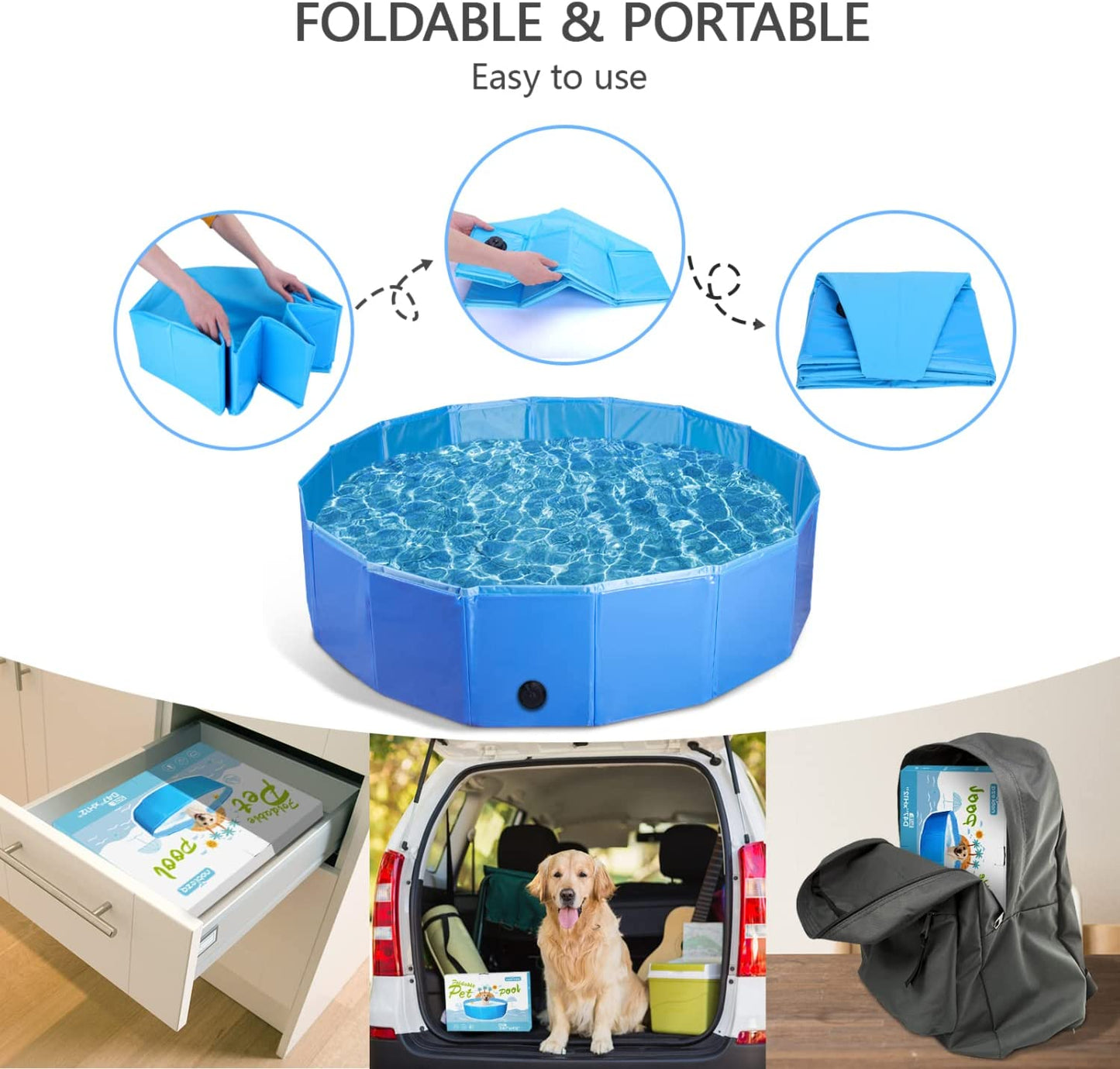Foldable Dog Pool, Swimming Pool Outdoor, 47" X 12", L, Blue