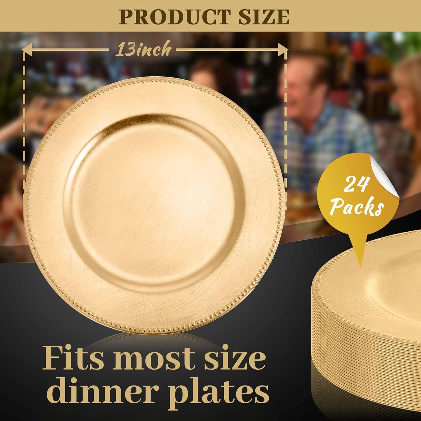 24 Packs Charger Plates Plastic Round Plate  (Gold)