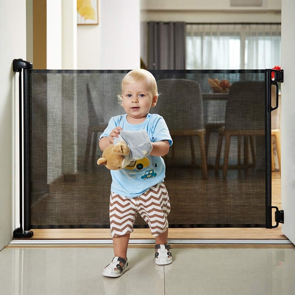 Retractable Baby Gate, 33" Tall, Extends up to 55'' Wide, Grey/Child Safety Baby Gate - Grey