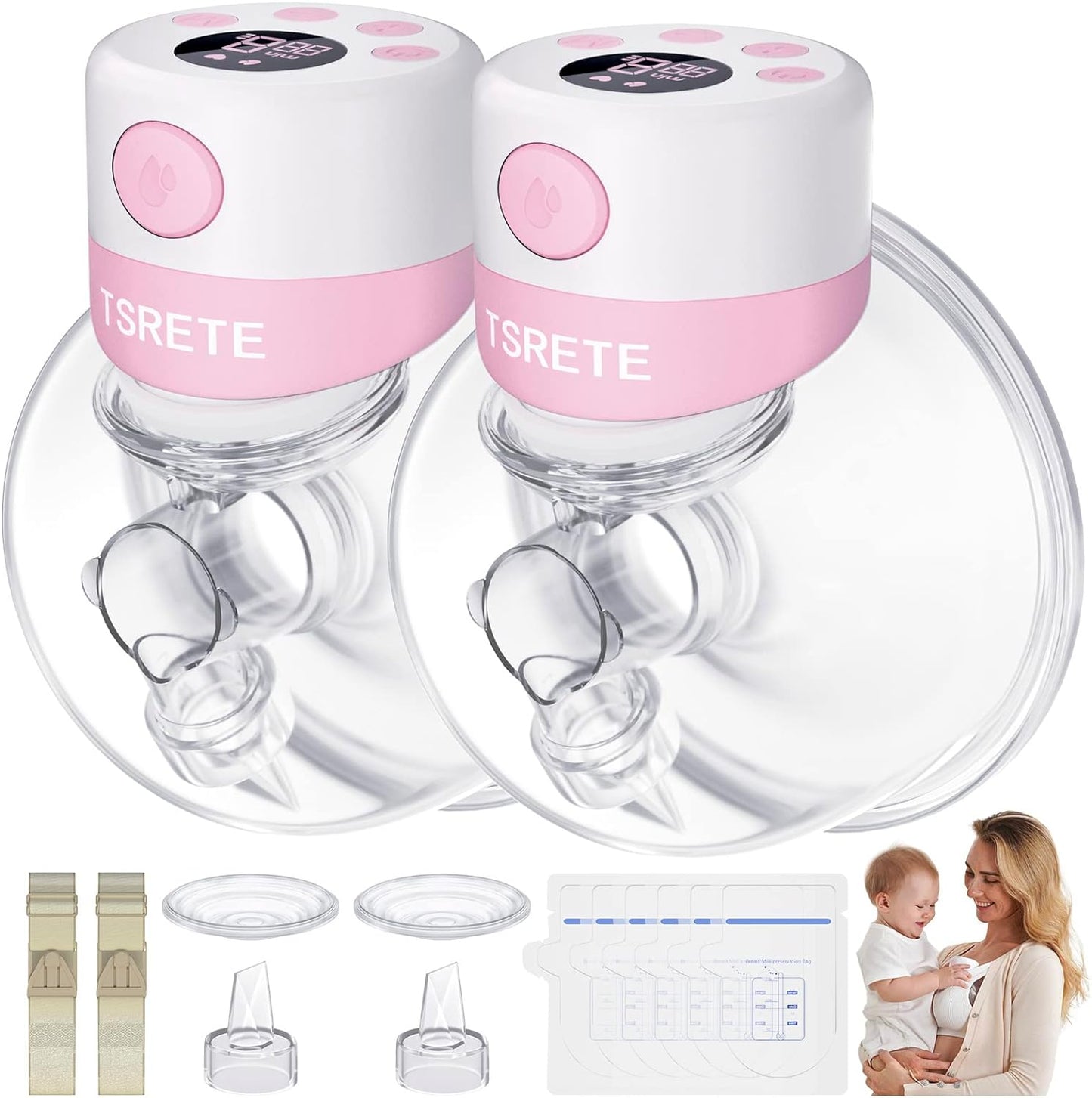 TSRETE Double Wearable Breast Pump, Electric Hands-Free Breast Pumps with 2 Modes
