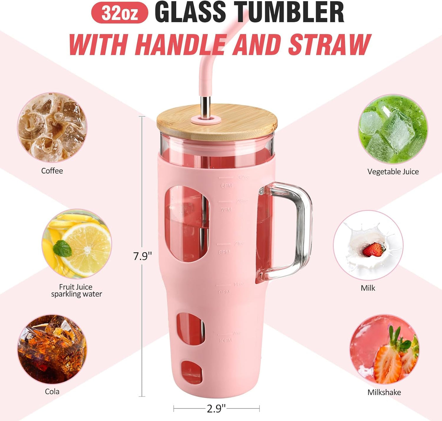 WINSA 32 oz Glass Tumbler with Lid and Straw