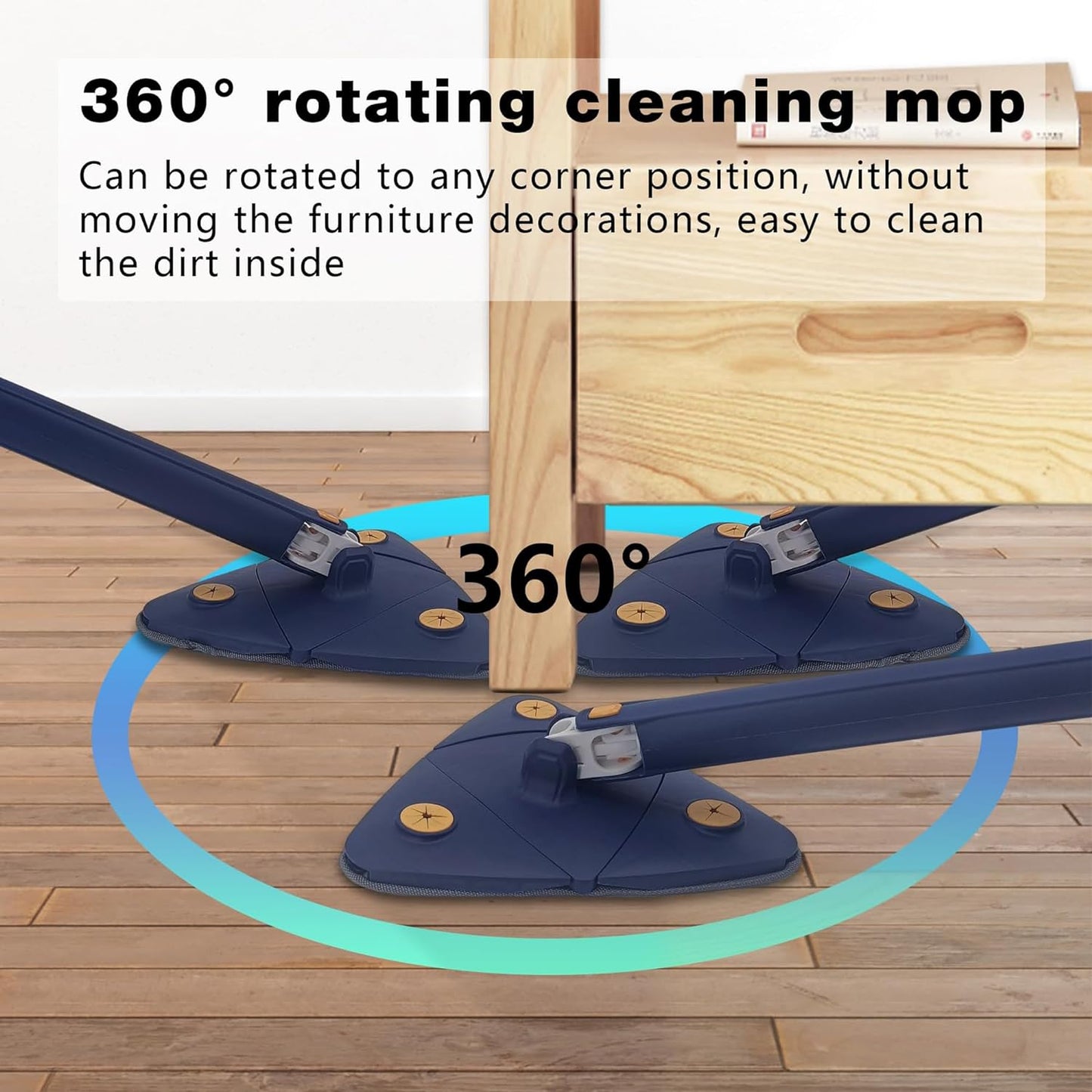 360° Rotatable Adjustable Cleaning Mop, Extendable Triangle Mop 360° Rotatable Imitation Hand Twist