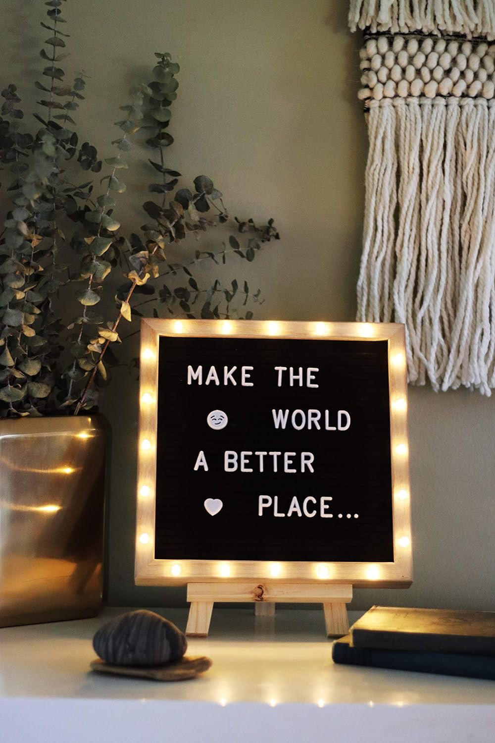 Letter Board The Original Black Felt Board with Stand, Built-in LED Lights 10 x 10