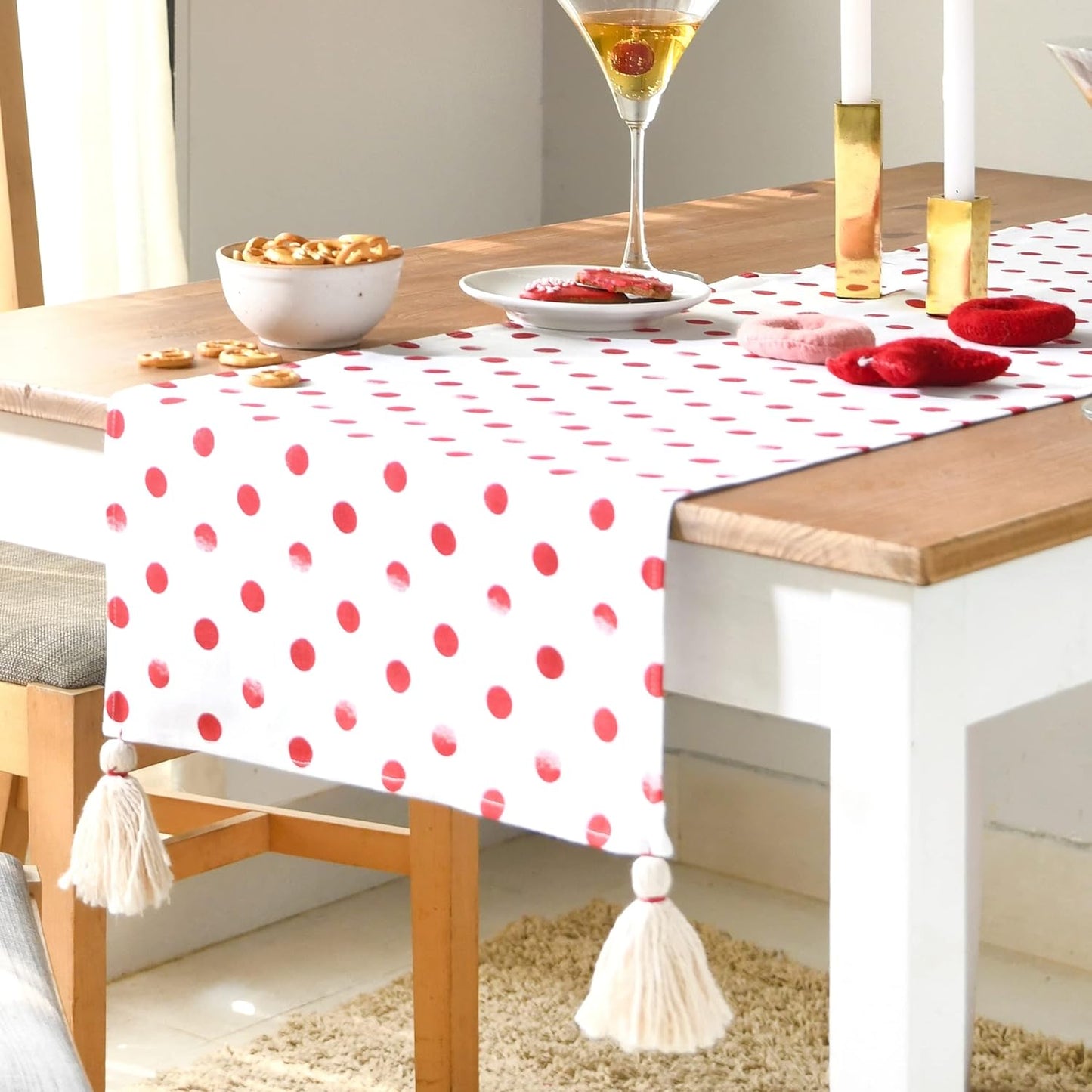 Folkulture Valentine Table Runner 90 Inches Long for Kitchen Décor (Polka Red)
