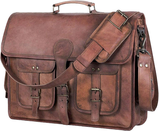 KPL 18 INCH Leather Briefcase Laptop Messenger bag best computer satchel Handmade Bags