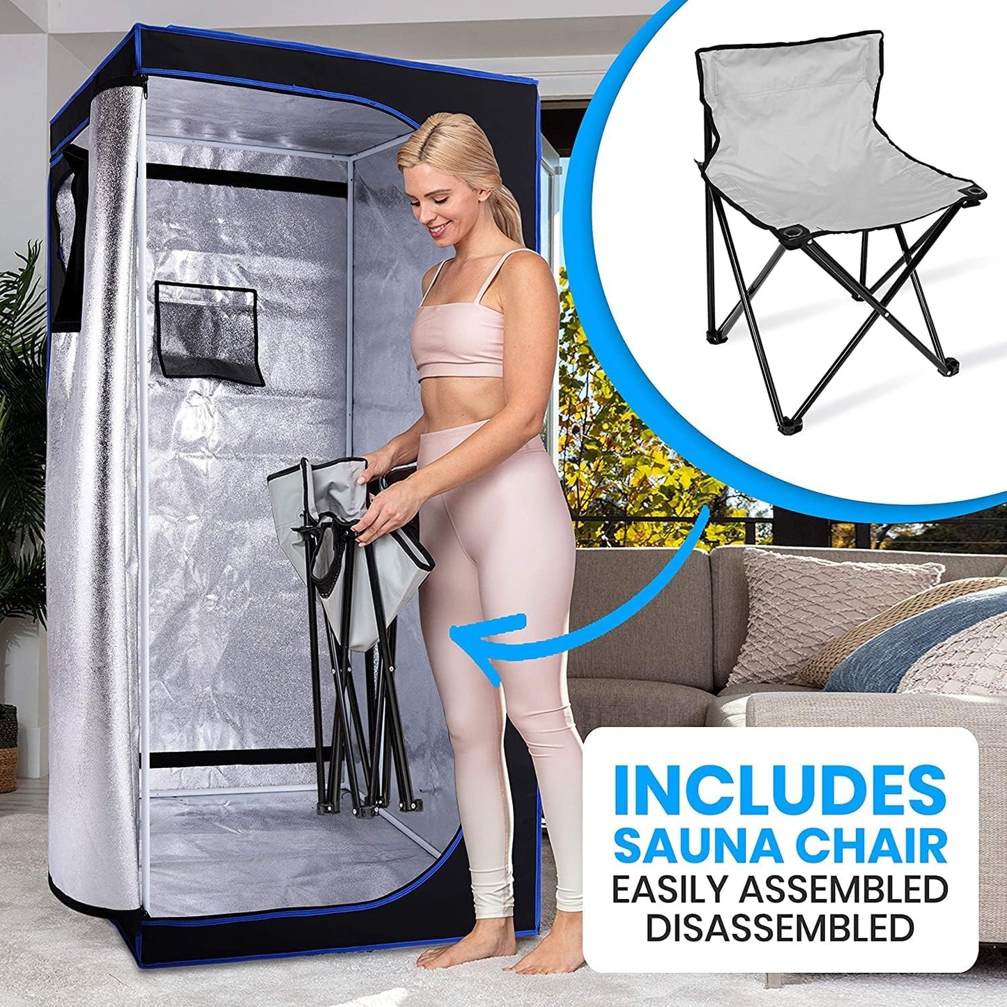 SereneLife Full Size Portable Steam Sauna –Personal Home Spa, with Remote Control, Foldable Chair, Timer