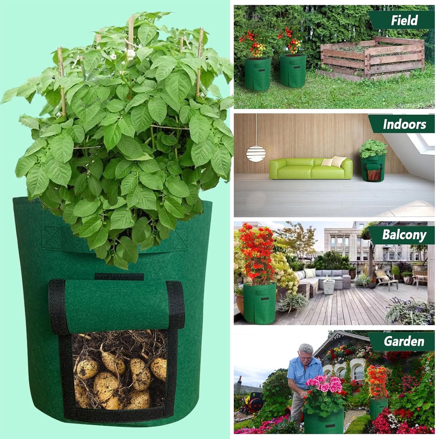 Potato Grow Bags, Aeration Fabric Pots 5-Pack 10 Gallon
