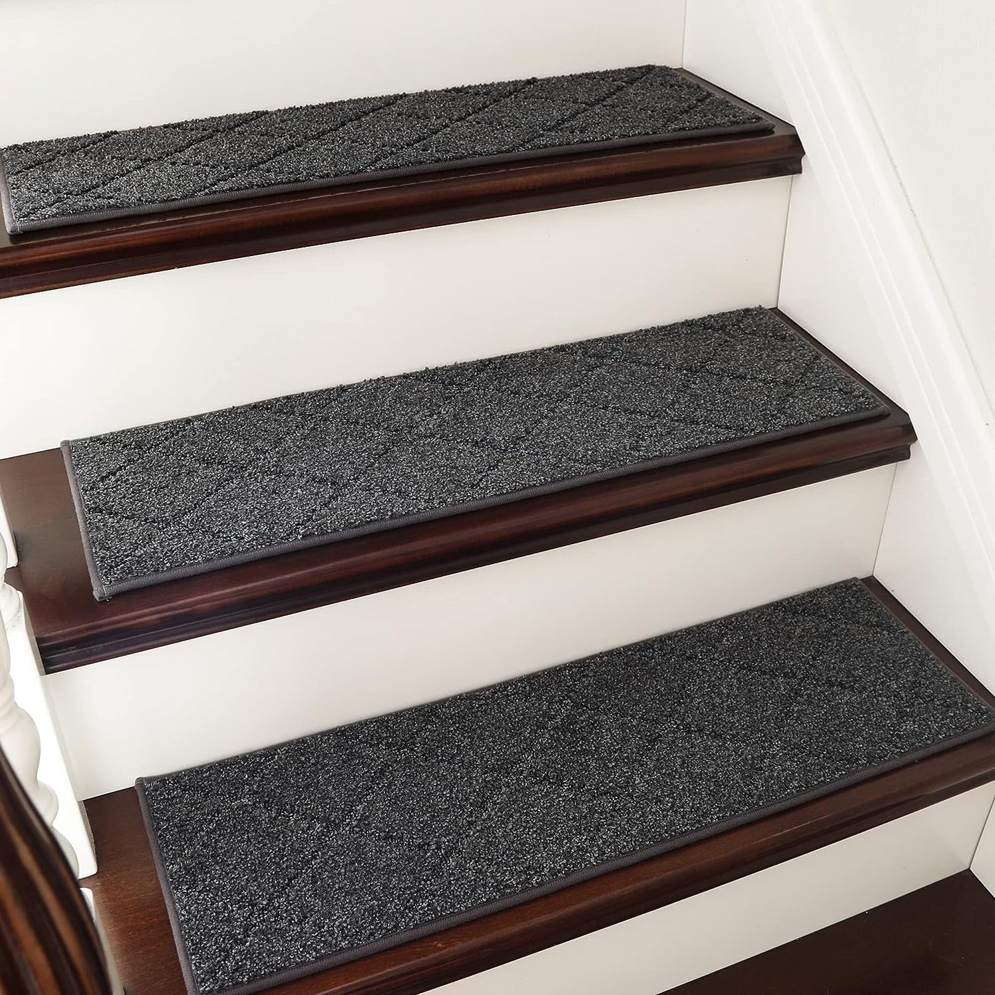 COSY HOMEER Edging Stair Treads Non-Slip Carpet Mat 28inX9in Indoor Stair Runners for Wooden Steps (15pc, Black)