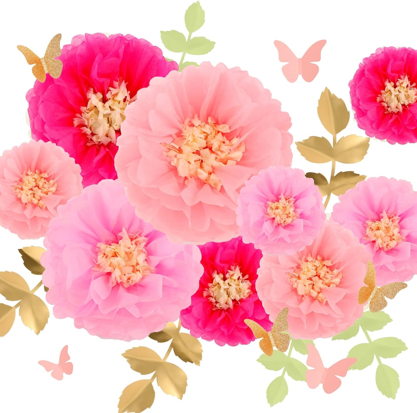 Fonder Mols Pink Tissue Paper Flowers Tissue Pom Poms Blooms Decorations (Set of 21, Rose Pink)