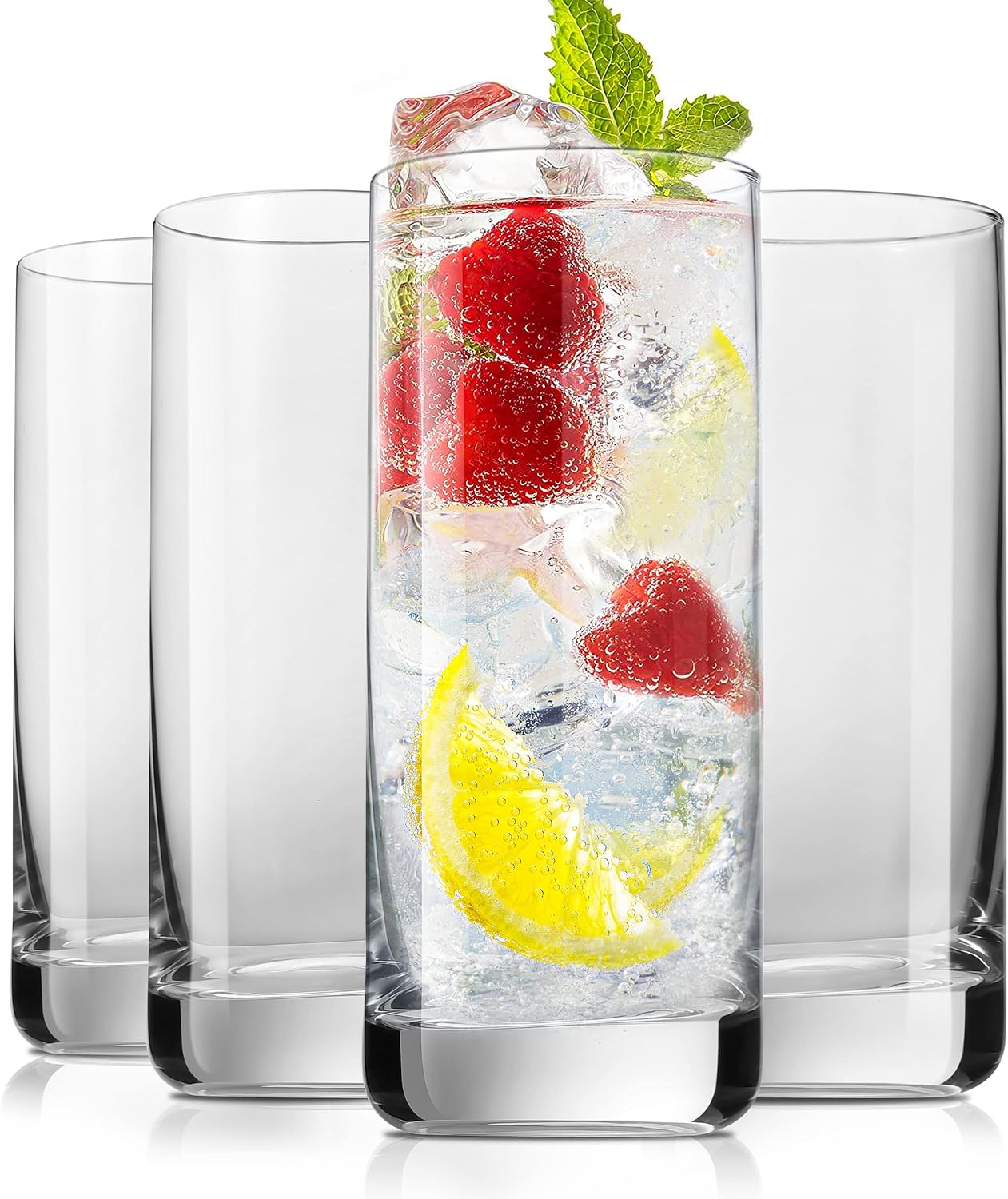 Highball Drinking Glasses Set of 4, Lead-Free Water Glasses. 13oz Tall Drink Glasses