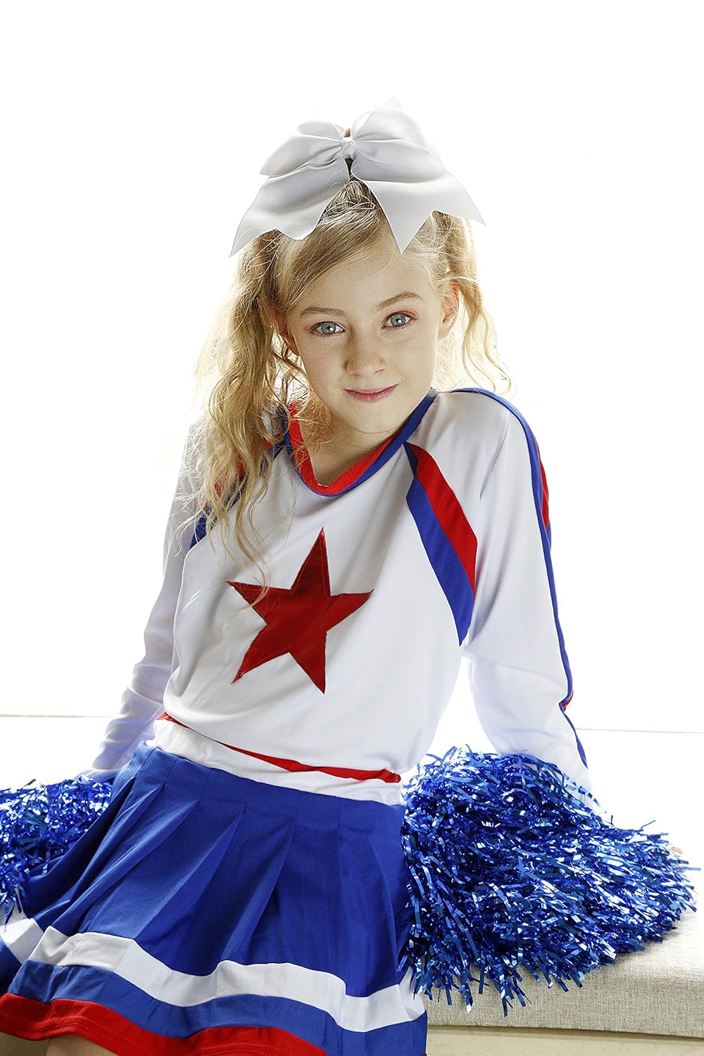 16PCS 8" Large Cheer Bows Hair Bows Ponytail Holder Handmade for Girls Teens Softball Cheerleader Sports -White