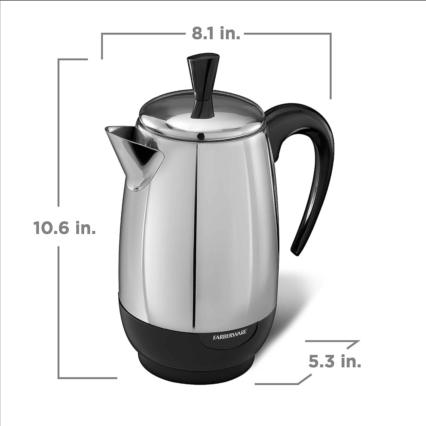 Farberware Electric Coffee Percolator, FCP280, Stainless Steel Basket, Automatic Keep Warm, No-Drip Spout, 8 Cup