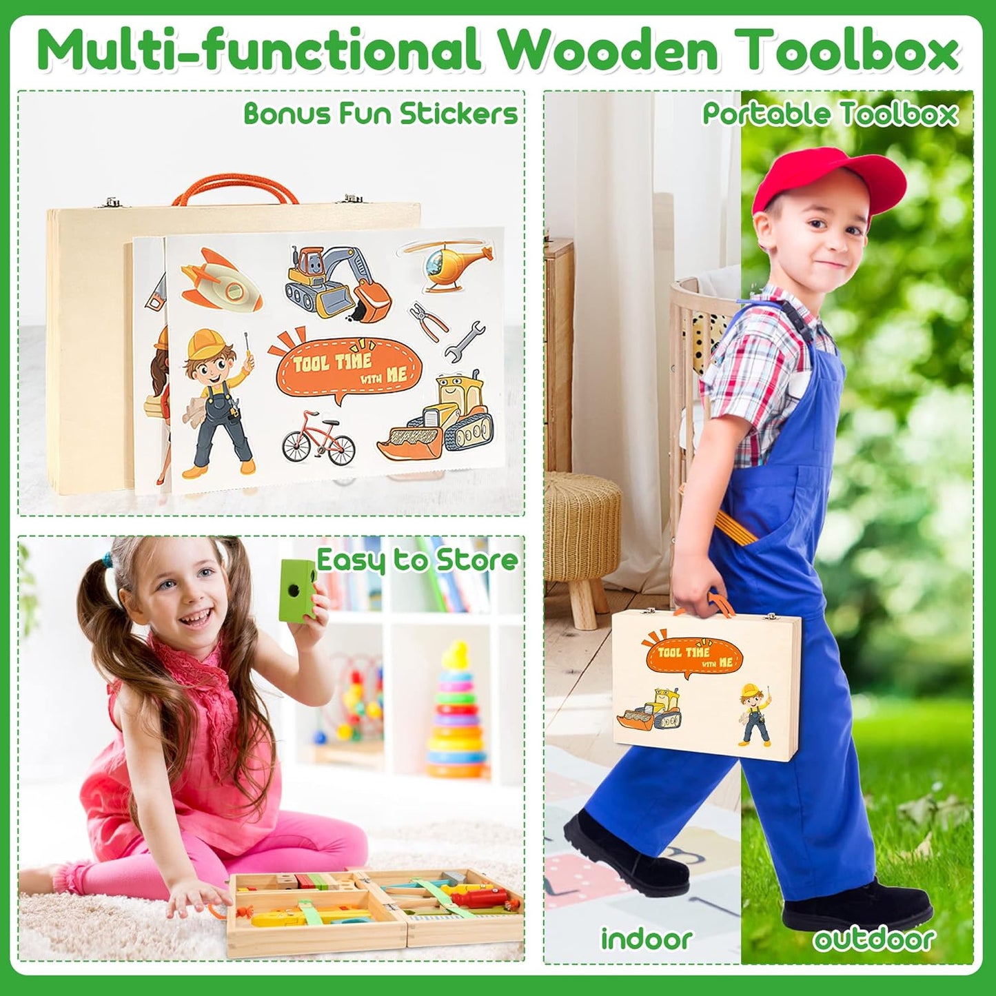 Bravmate Wooden Building Block Set, 37 Pieces, Multicolor, Toddler, Kid