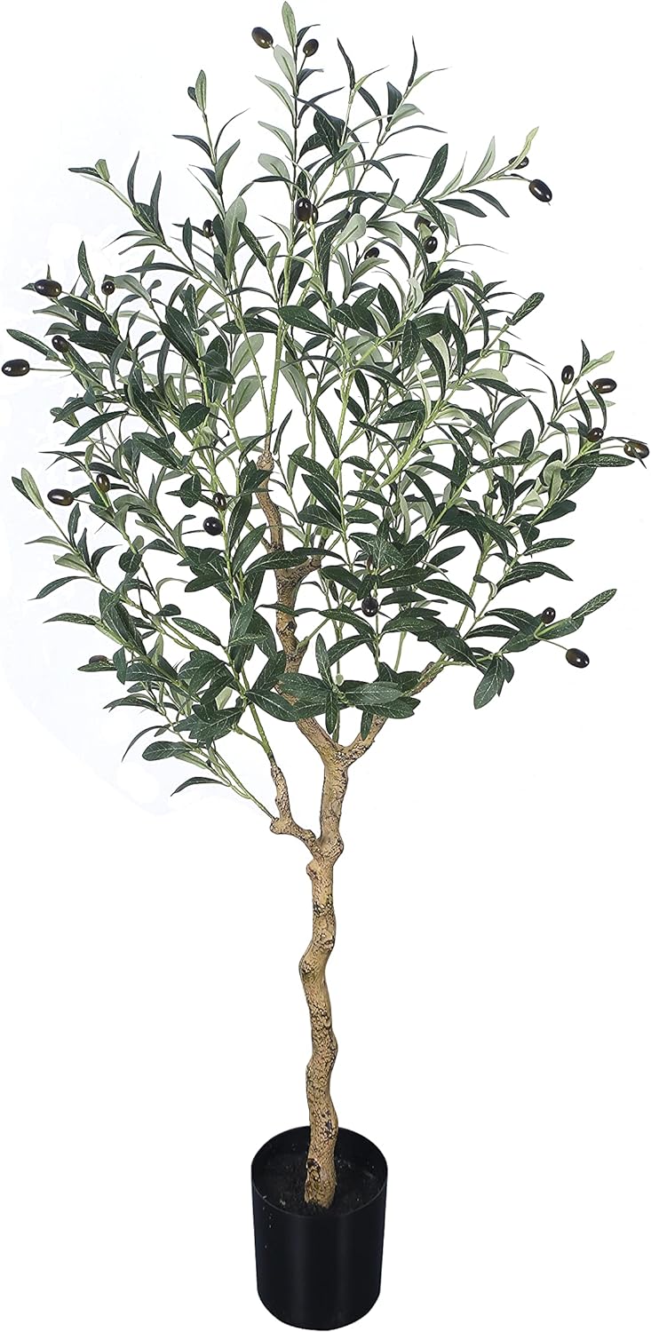 Phimos Artificial Olive Tree Tall Fake Potted Olive Silk Tree with Planter (4FT)