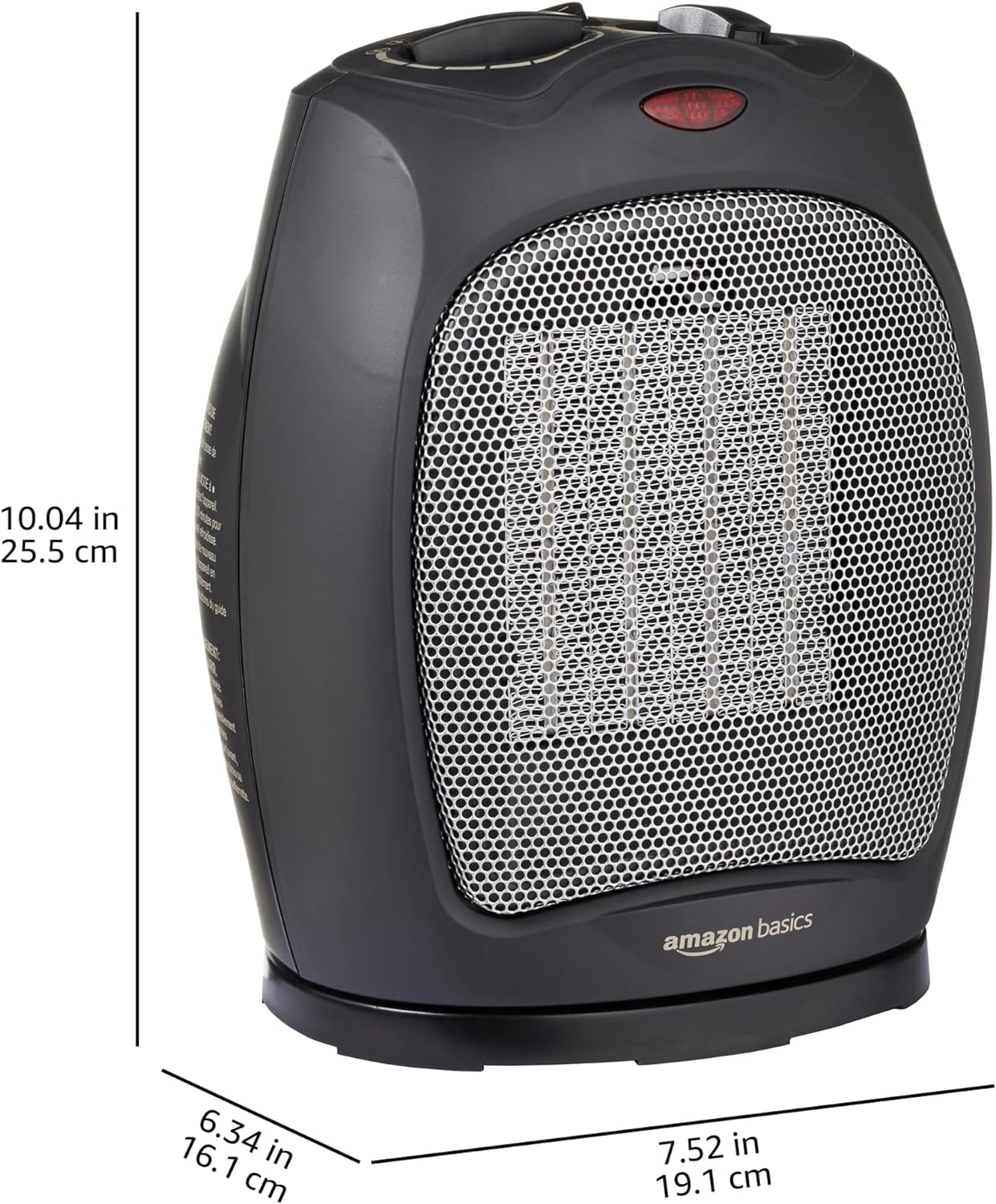 Amazon Basics 1500W Oscillating Ceramic Heater with Adjustable Thermostat, Black