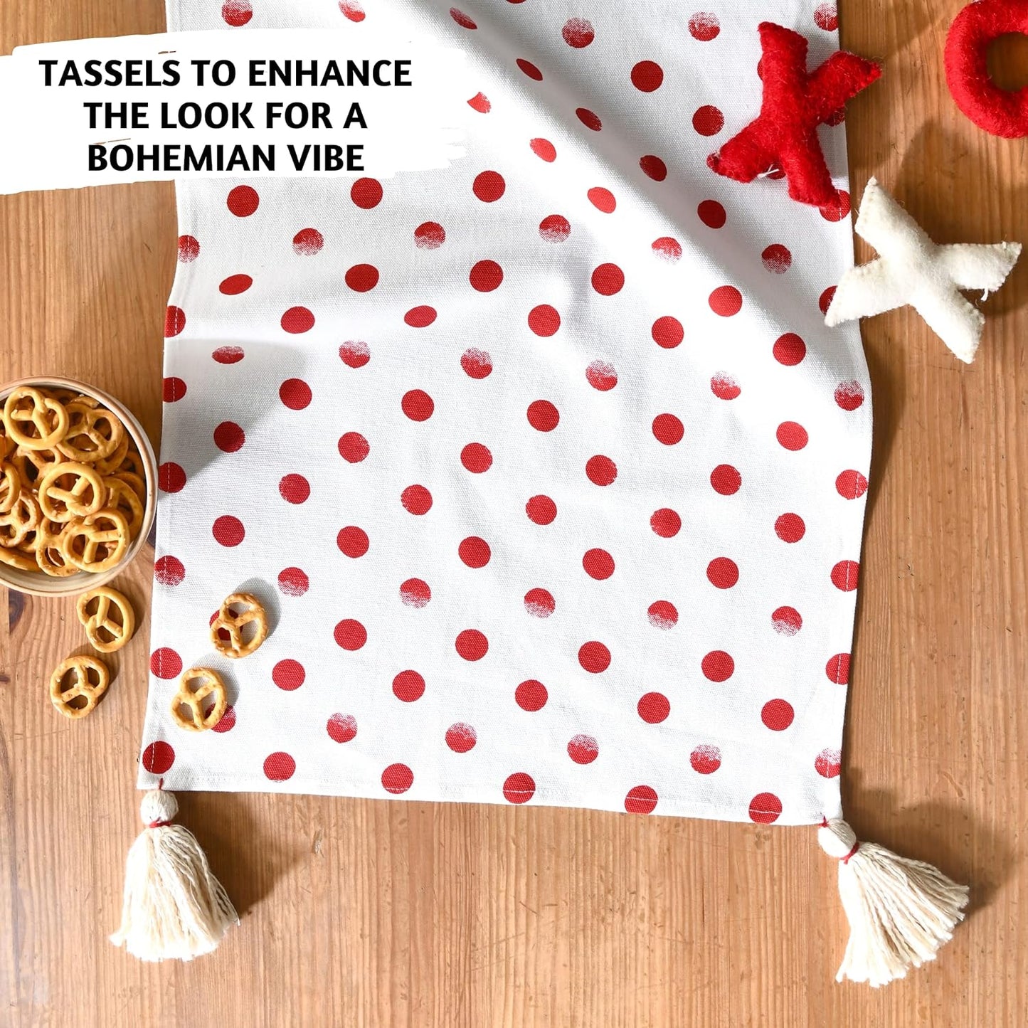 Folkulture Valentine Table Runner 90 Inches Long for Kitchen Décor (Polka Red)