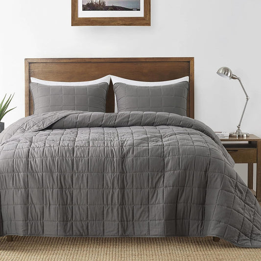 Dark Grey Quilt Twin Size Bedding Sets with Pillow Sham