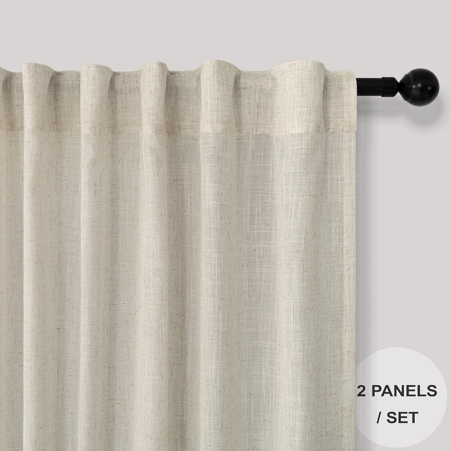 Pitalk Linen Curtains 102 Inches Long for Living Room 2 Panels
