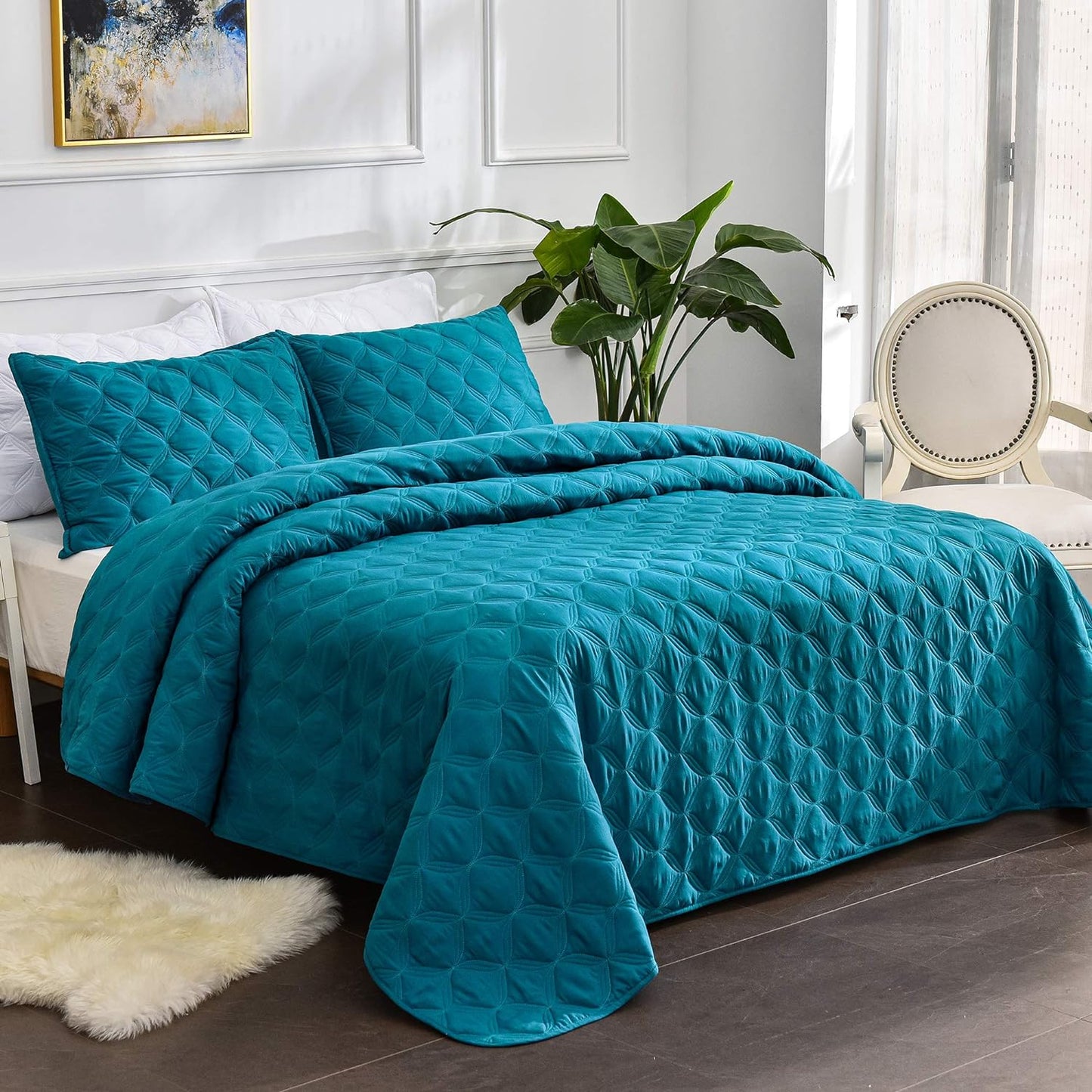 Litanika King Size Quilt Bedding Set - Teal Lightweight Comforter Bedspreads & Coverlets Turquoise - Bedding Cover Bed Decor All Season - 3 Pieces (1 Quilt, 2 Pillowcases)
