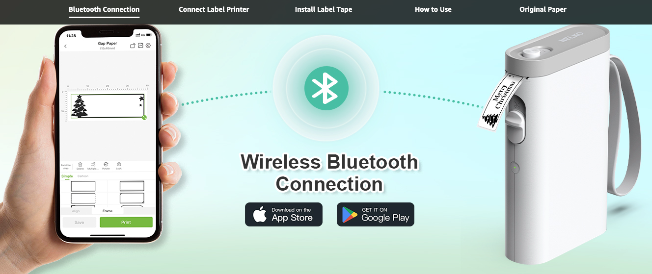 Nelko Wireless Portable Bluetooth Label Printer