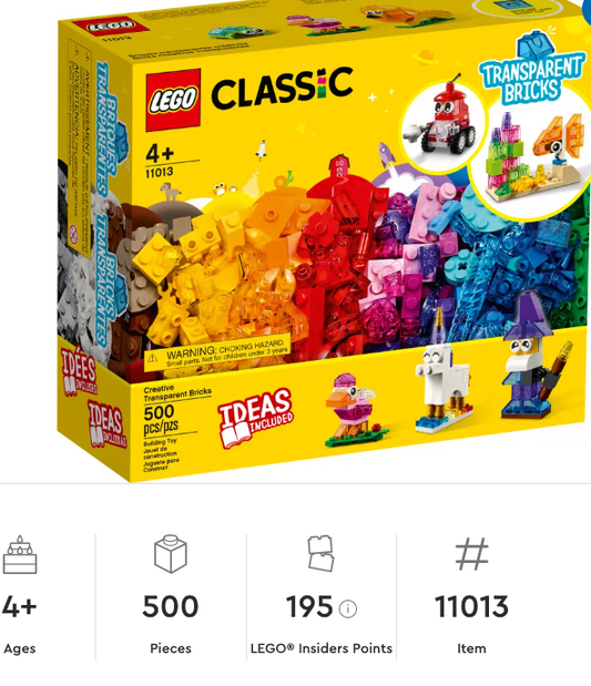Lego Classic Transparent Bricks 11013 500 pieces