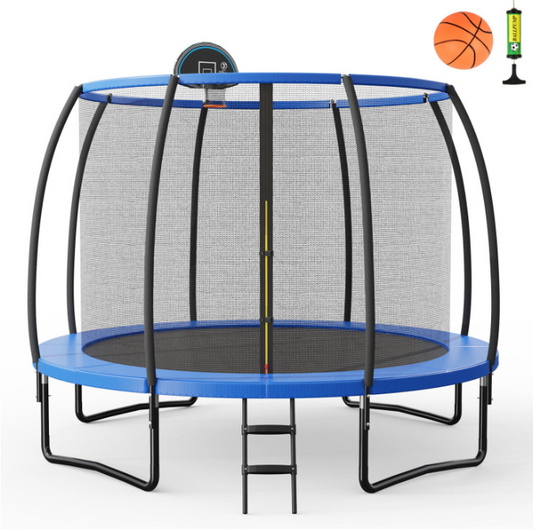 12 Feet Recreational Trampoline W/Basketball Hoop Safety Enclosure Net Ladder