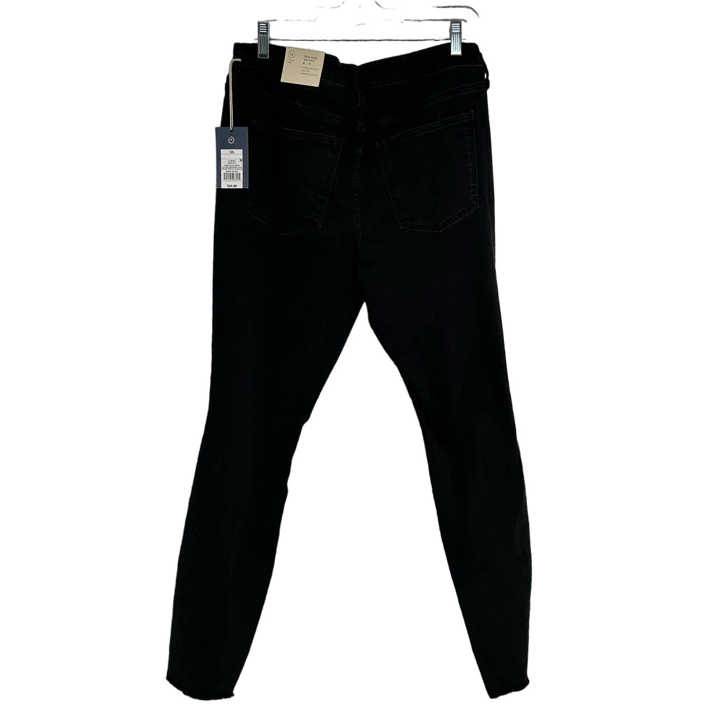 Black Distressed Mid-Rise Skinny Jeans Black Size 12 Long
