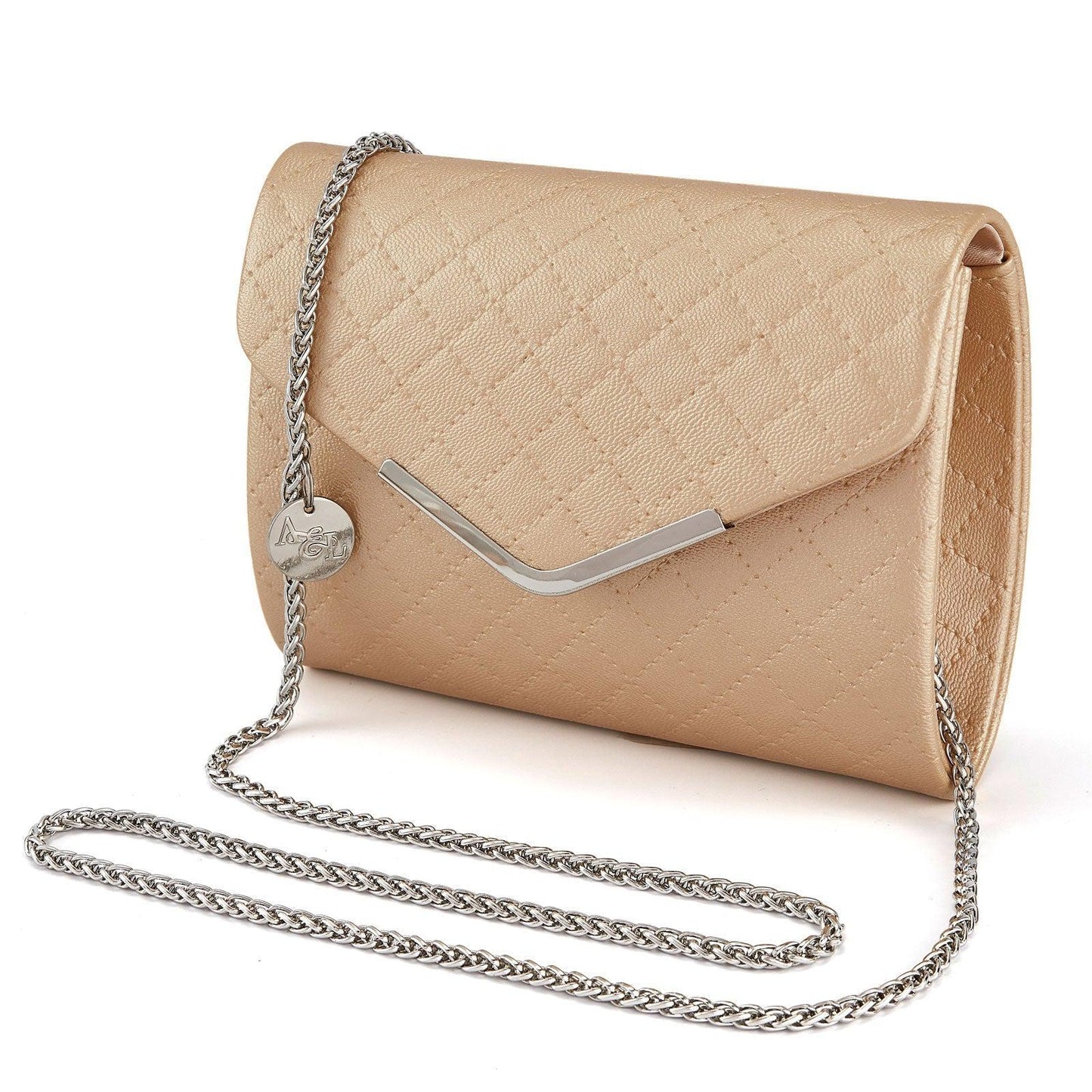 Matte Gold Clutch Purse for Women, Adjustable Chain Quilted Crossbody Shoulder Bag