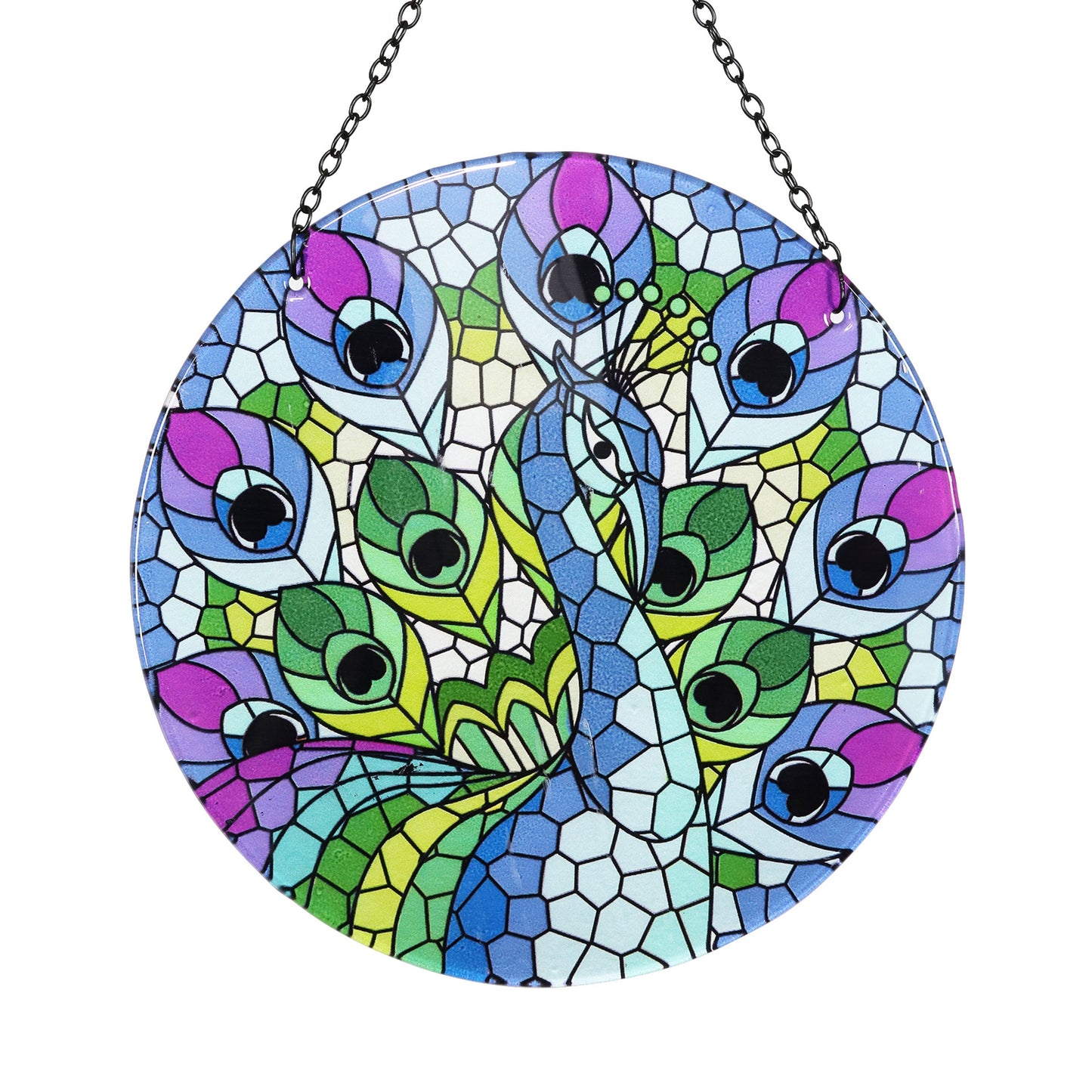 Hanging Mosaic Peacock Suncatcher, 10 Inch