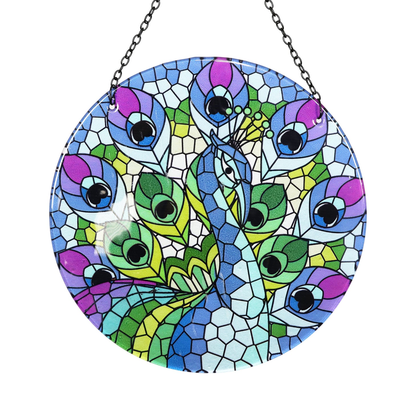 Hanging Mosaic Peacock Suncatcher, 10 Inch