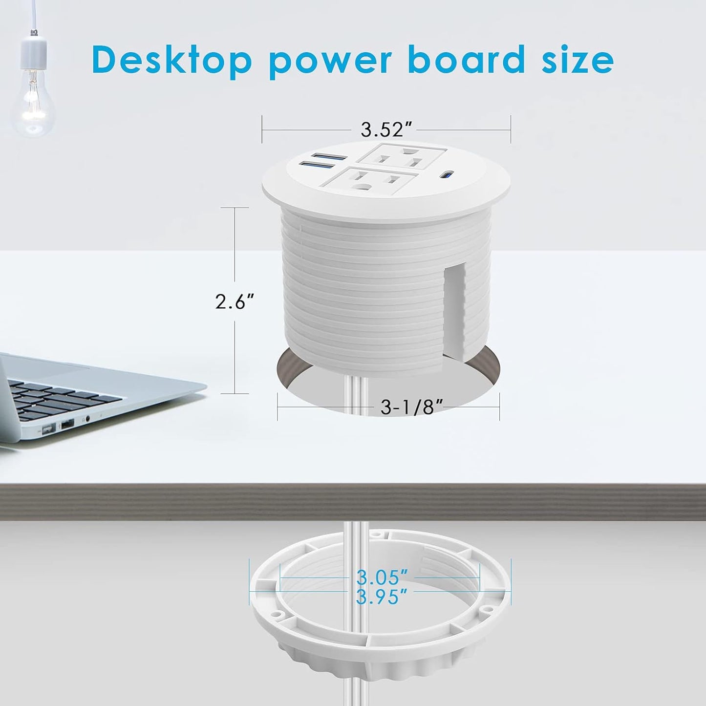 Desktop Power Grommet with PD 20W Fast Charging USB C