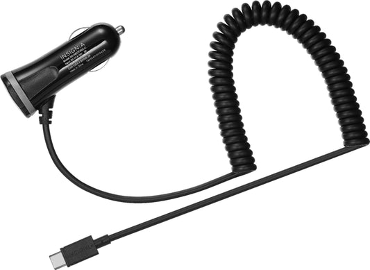 Insignia™ - 15W USB-C Port Vehicle Charger with 6ft coiled cable - Black