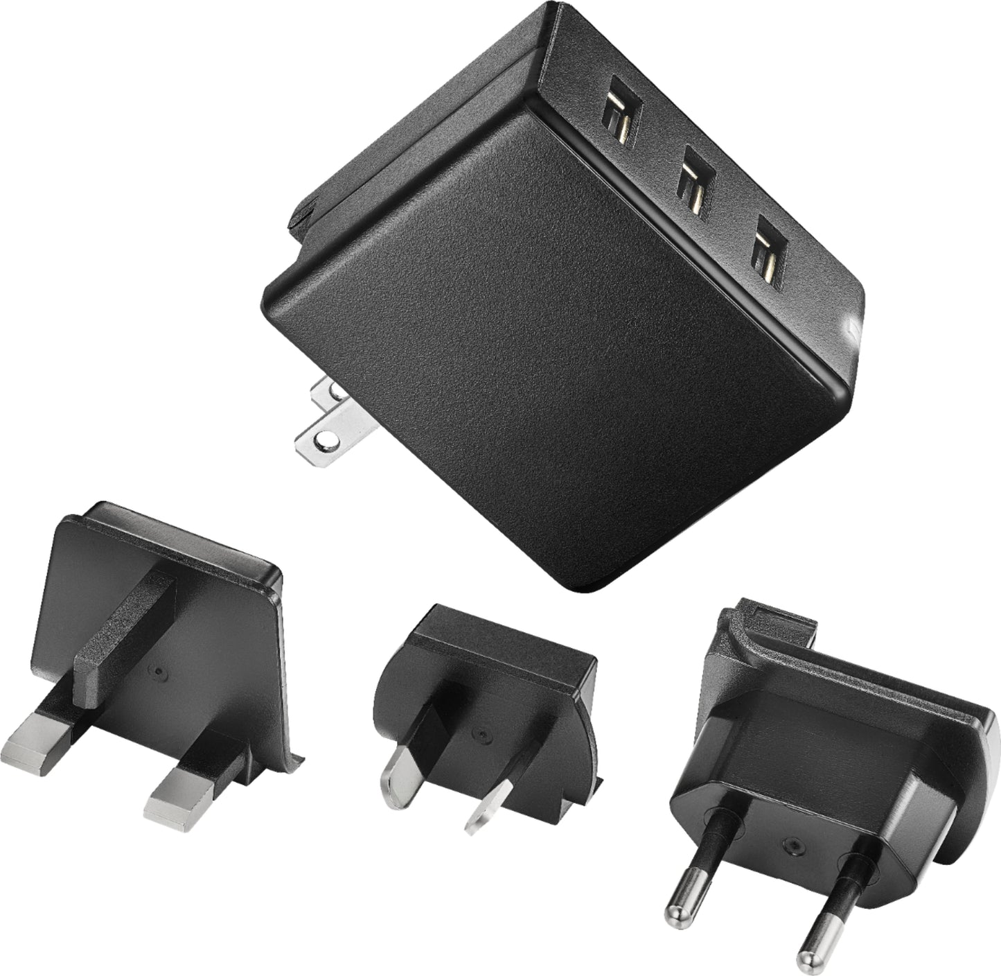Insignia™ - 30W Foldable 3 USB Port Wall Charger with EU/UK/AU rechangeable plugs - Black
