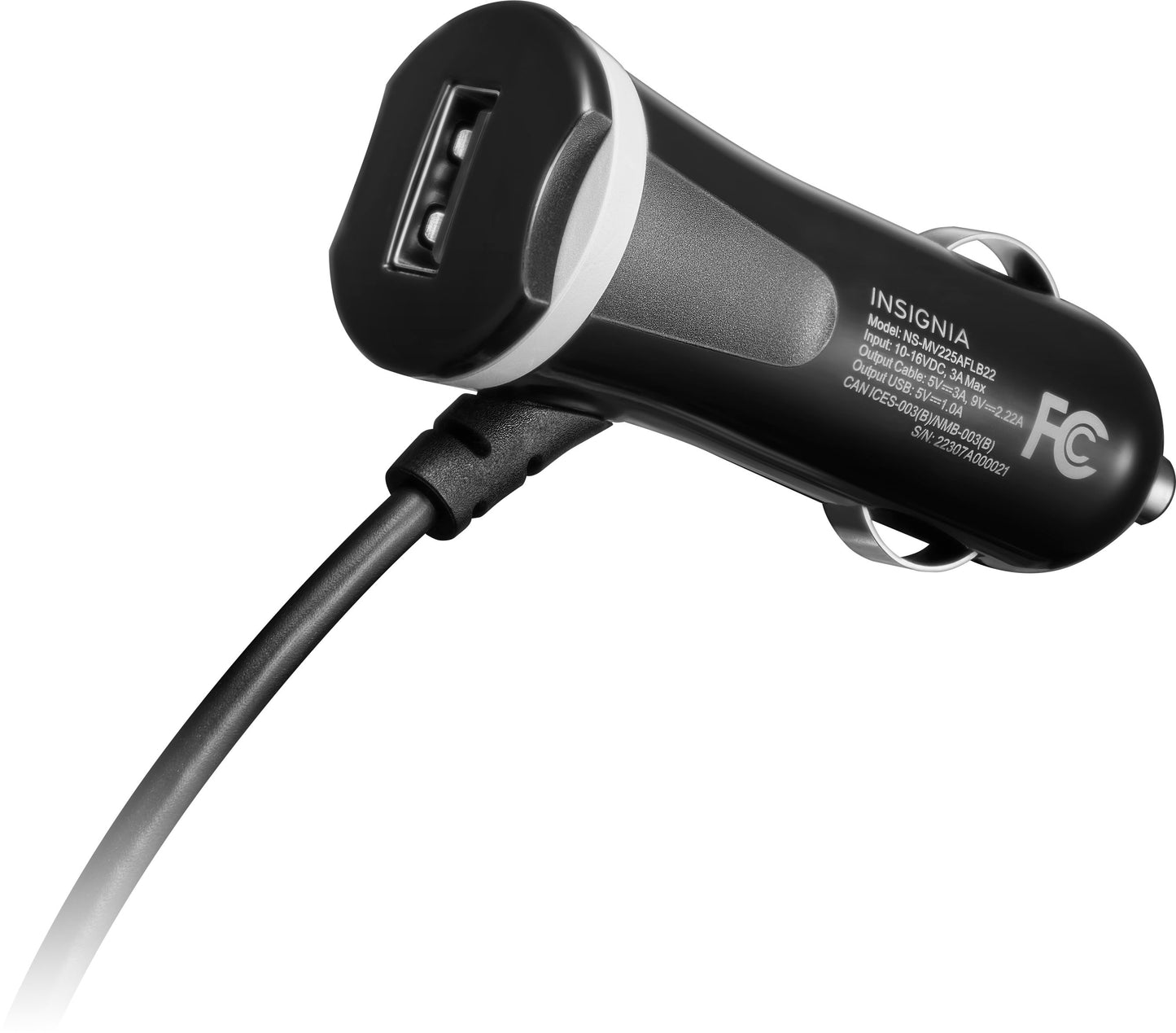 Insignia™ - 25W Lightning Vehicle Charger with 9ft coiled cable Black