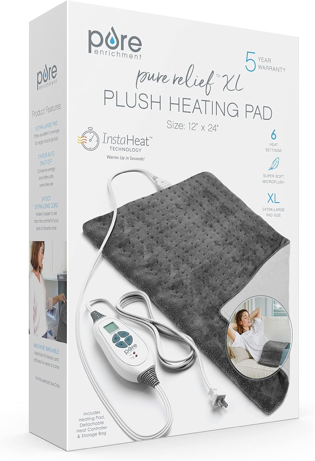 PureRelief™ XL Heating Pad - 12" x 24" Electric Heating Pad