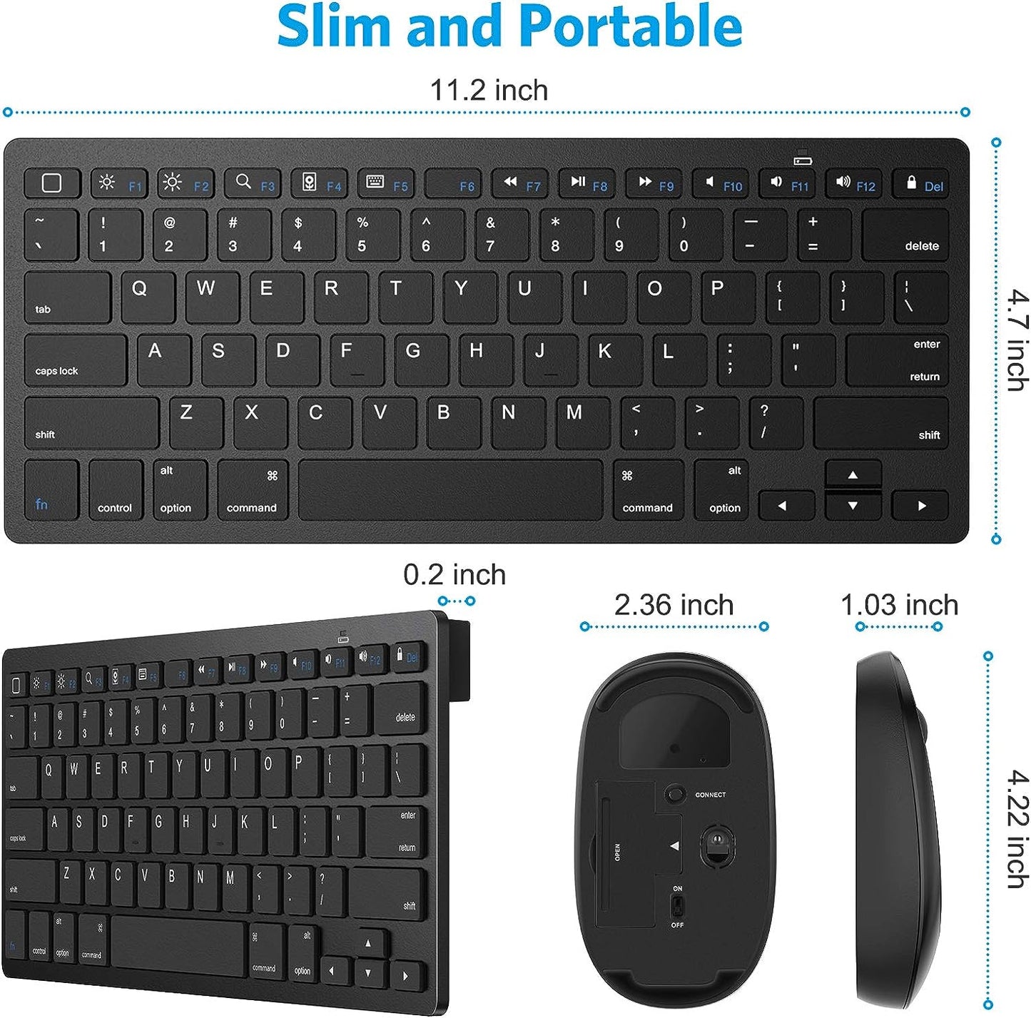 OMOTON Bluetooth Keyboard and Mouse Combo- Black