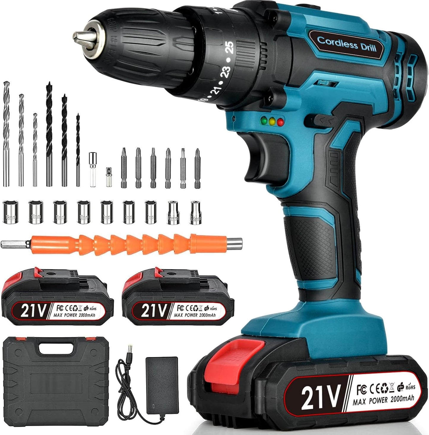21V Cordless Drill Set: Electric Power Drill with Battery and Charger