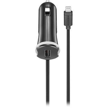 Insignia™ - 25W Lightning Vehicle Charger with 9ft coiled cable Black